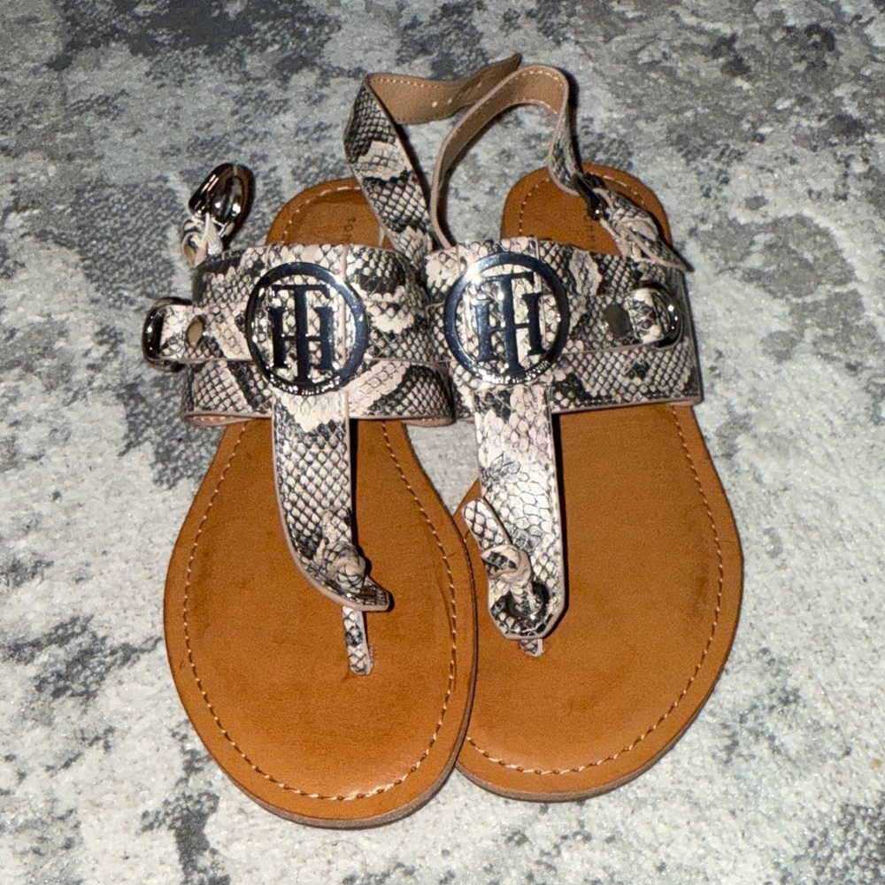 Snake Print Sandals with Monogram Detail